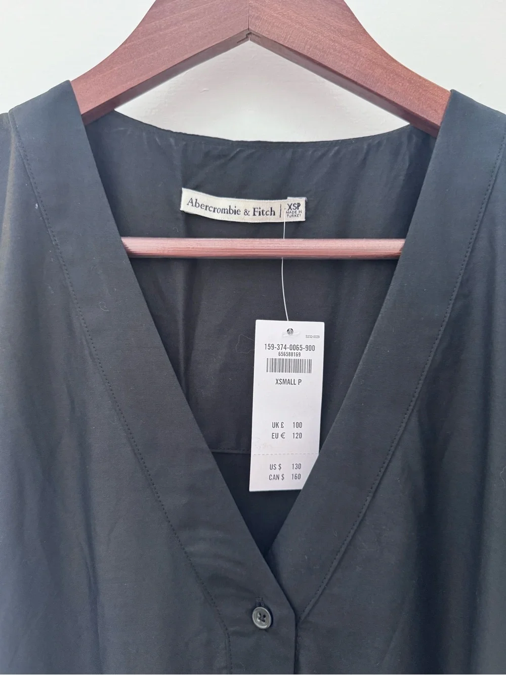 NWT Abercrombie & Fitch BLACK V-neck Button-Front Tiered Maxi Dress